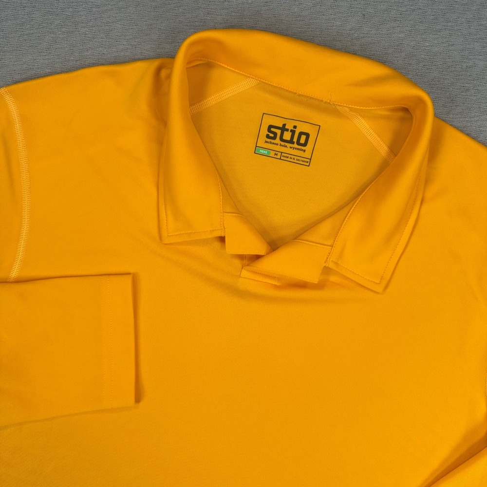 Stio Long Sleeve Performance Polo Shirt Mens M Golden Yellow Hiking Active UPF